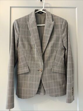 Express Gray Plaid Single-Button Blazer